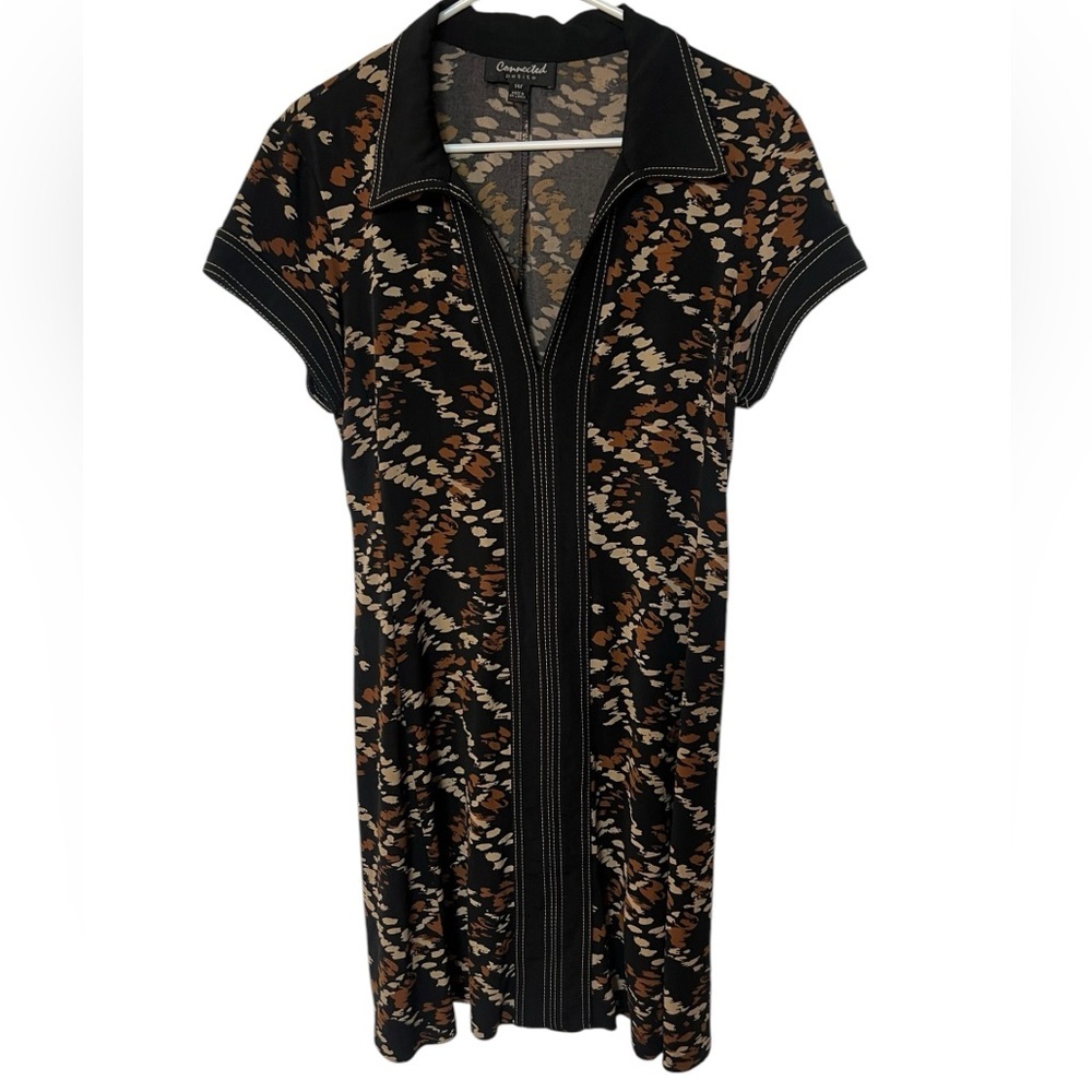 Connected Apparel 70s-Style Geometric Dress – Size 14P – Pre-Loved - Picture 2 of 8